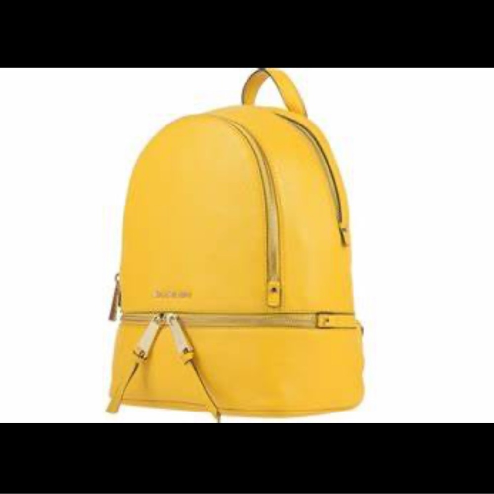 Michael Kors Yellow Backpack with Gold Zippers and Smooth Material